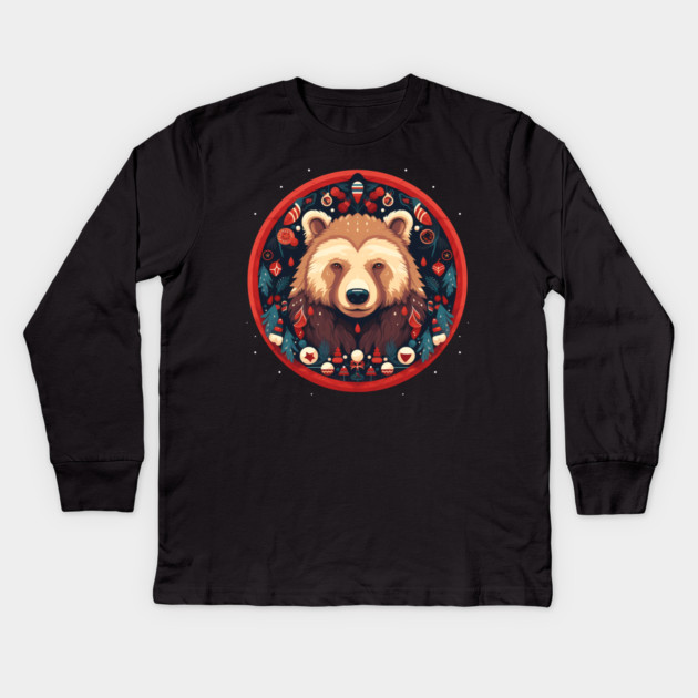 Grizzly Bear in Ornmament , Love Bears Kids Long Sleeve T-Shirt by logiamerch