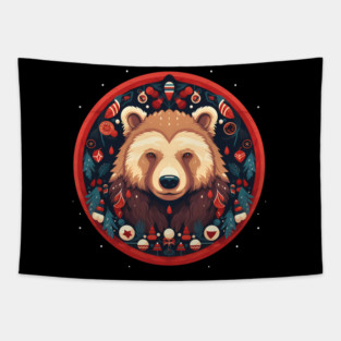 Grizzly Bear in Ornmament , Love Bears Tapestry
