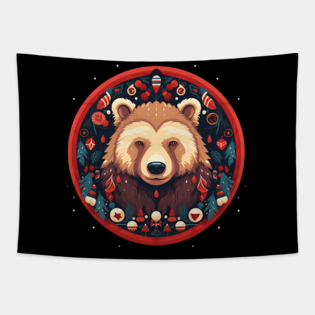 Grizzly Bear in Ornmament , Love Bears Tapestry by logiamerch