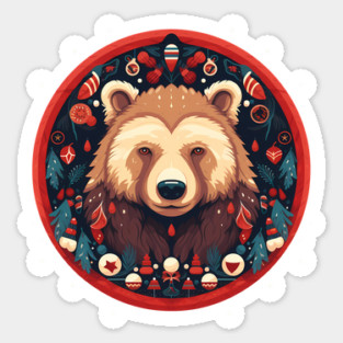 Grizzly Bear in Ornmament , Love Bears Sticker