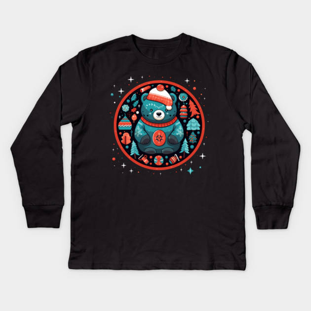 Grizzly Bear in Ornmament , Love Bears Kids Long Sleeve T-Shirt by logiamerch