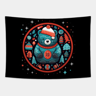 Grizzly Bear in Ornmament , Love Bears Tapestry