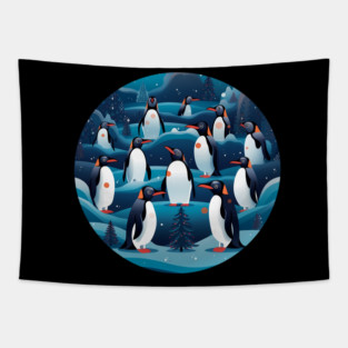 Penguin in Ornmament , Love Penguins Tapestry