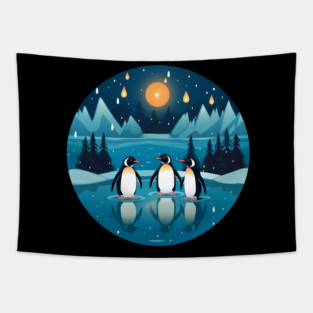 Penguin in Ornmament, Love Penguins Tapestry
