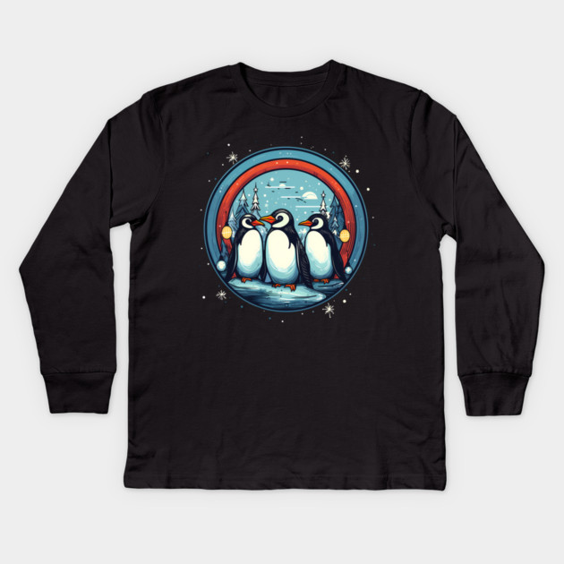 Penguin in Ornmament , Love Penguins Kids Long Sleeve T-Shirt by logiamerch