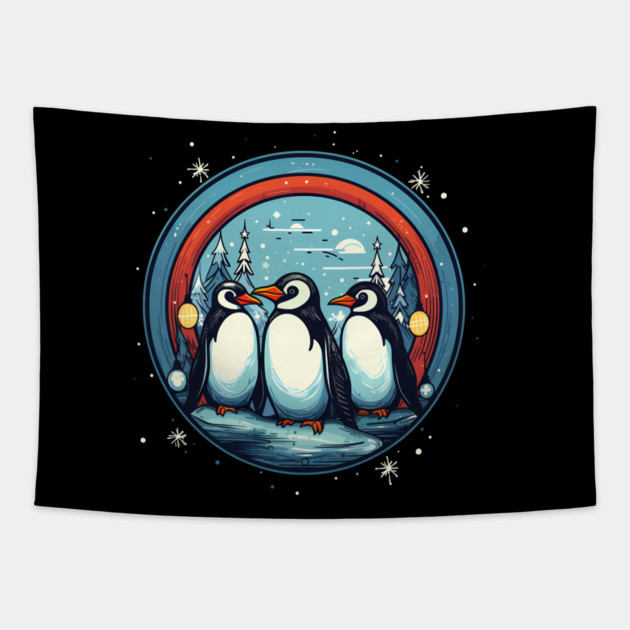 Penguin in Ornmament , Love Penguins Tapestry by logiamerch