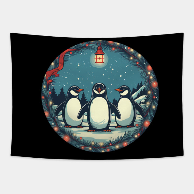 Penguin in Ornmament, Love Penguins Tapestry by logiamerch