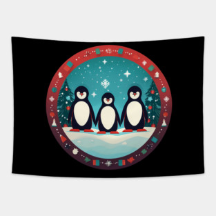 Penguin in Ornmament, Love Penguins Tapestry