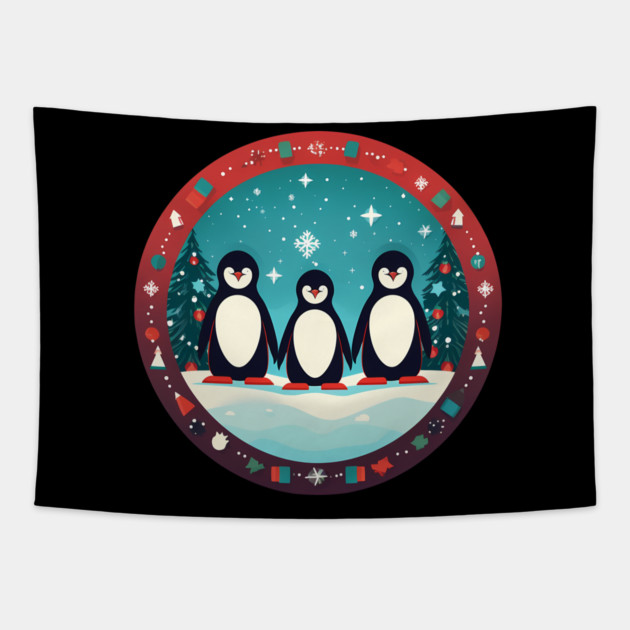 Penguin in Ornmament, Love Penguins Tapestry by logiamerch