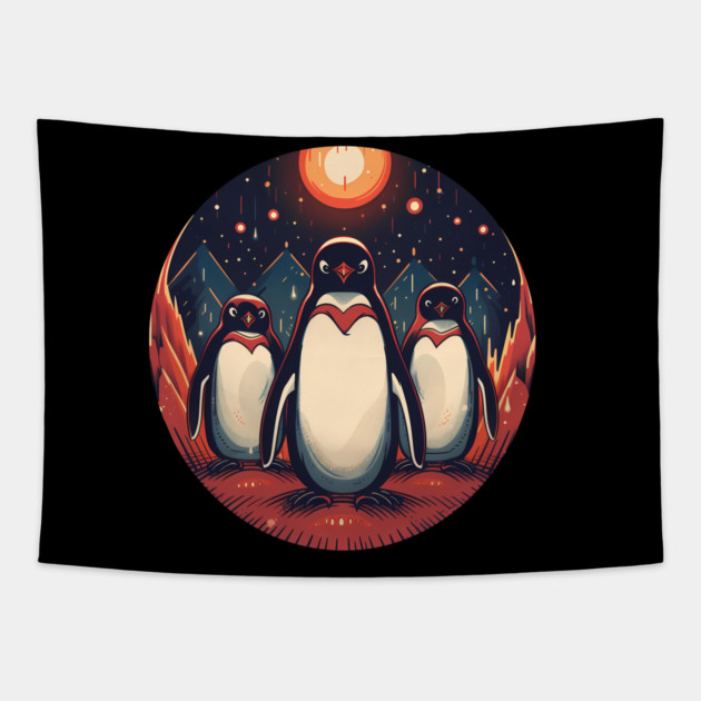 Penguin in Ornmament, Love Penguins Tapestry by logiamerch