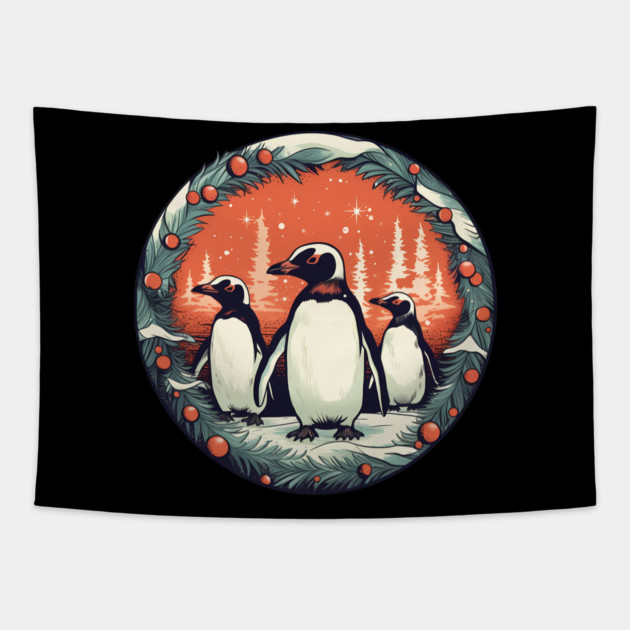 Penguin in Ornmament, Love Penguins Tapestry by logiamerch