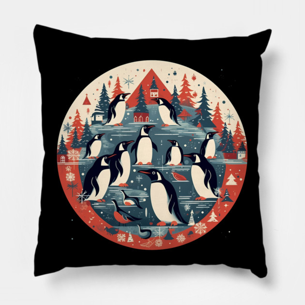 Penguin in Ornmament, Love Penguins Pillow by logiamerch