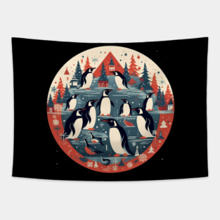 Penguin in Ornmament, Love Penguins Tapestry