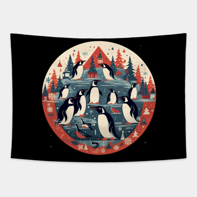 Penguin in Ornmament, Love Penguins Tapestry by logiamerch