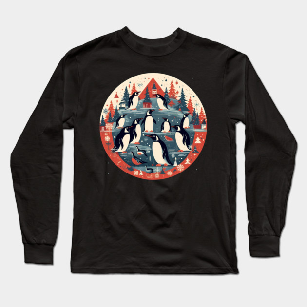 Penguin in Ornmament, Love Penguins Long Sleeve T-Shirt by logiamerch