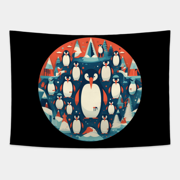 Penguin in Ornmament, Love Penguins Tapestry by logiamerch