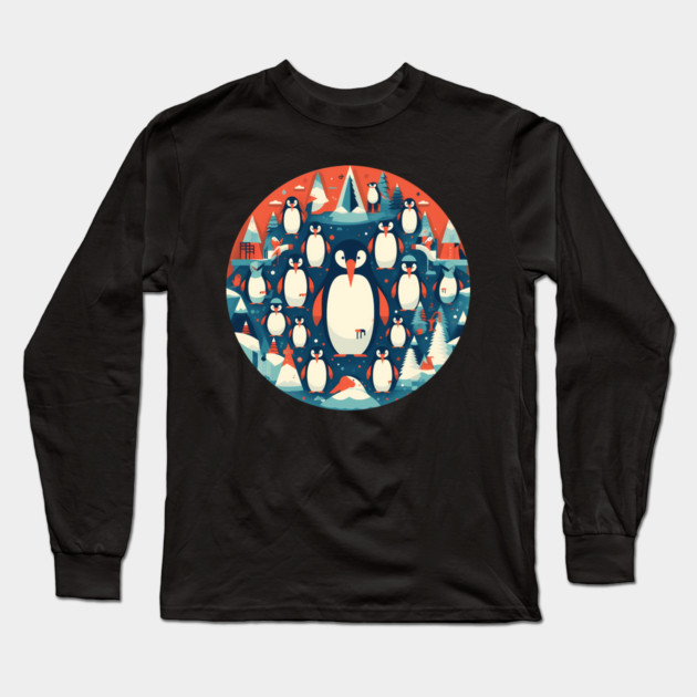 Penguin in Ornmament, Love Penguins Long Sleeve T-Shirt by logiamerch
