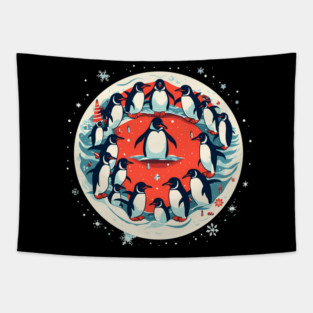 Penguin in Ornmament, Love Penguins Tapestry