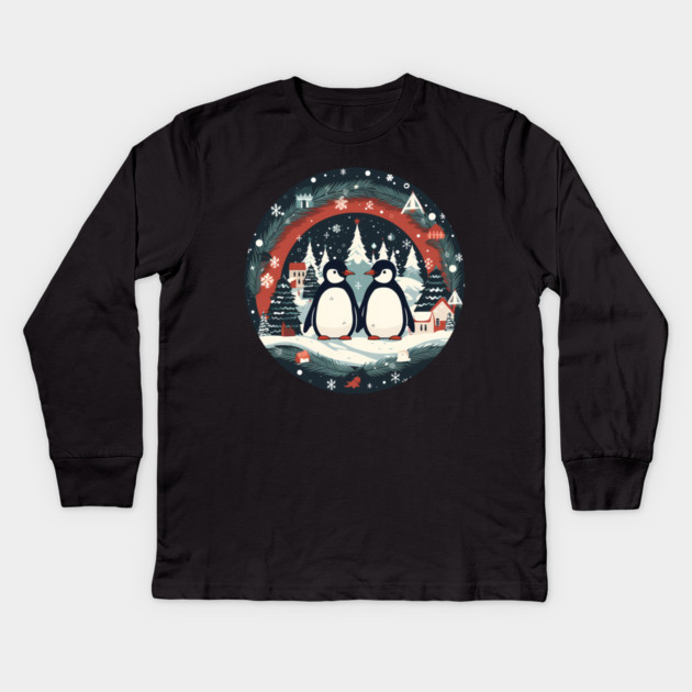 Penguin in Ornmament, Love Penguins Kids Long Sleeve T-Shirt by logiamerch