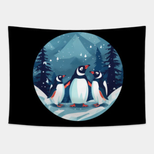 Penguin in Ornmament, Love Penguins Tapestry
