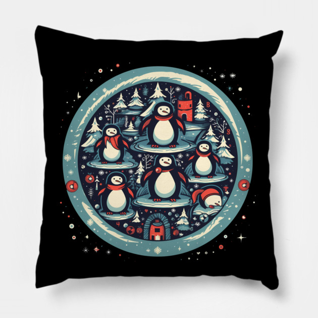 Penguin in Ornmament, Love Penguins Pillow by logiamerch