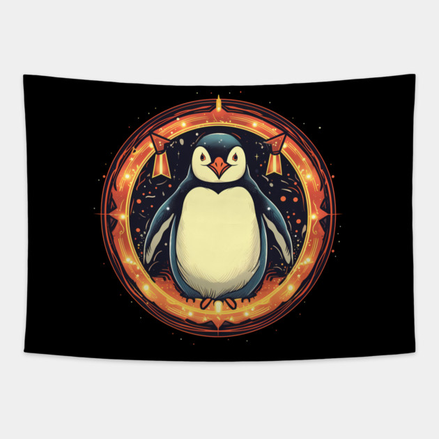 Penguin in Ornmament, Love Penguins Tapestry by logiamerch