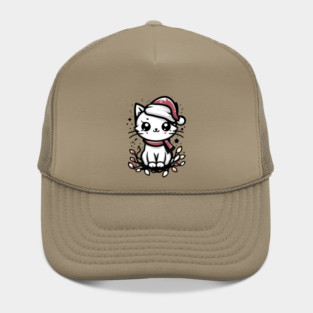 Cute Christmas Cat Santa Hat Christmas Lights Adorable Hat