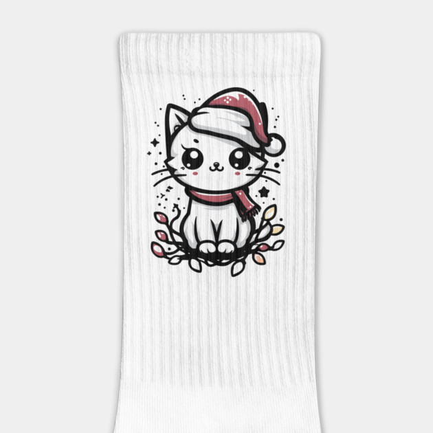 Cute Christmas Cat Santa Hat Christmas Lights Adorable by Frank Ring