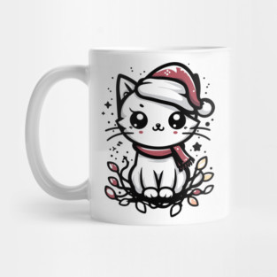 Cute Christmas Cat Santa Hat Christmas Lights Adorable Mug
