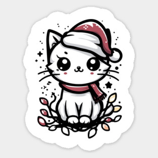 Cute Christmas Cat Santa Hat Christmas Lights Adorable Magnet