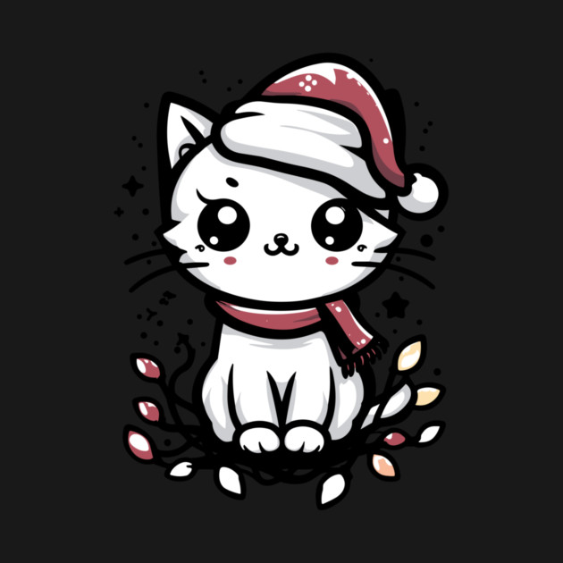 Cute Christmas Cat Santa Hat Christmas Lights Adorable by Frank Ring