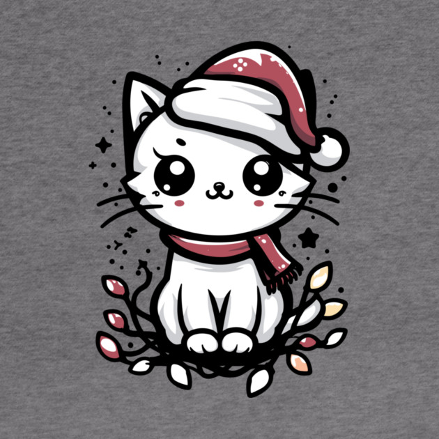 Cute Christmas Cat Santa Hat Christmas Lights Adorable by Frank Ring
