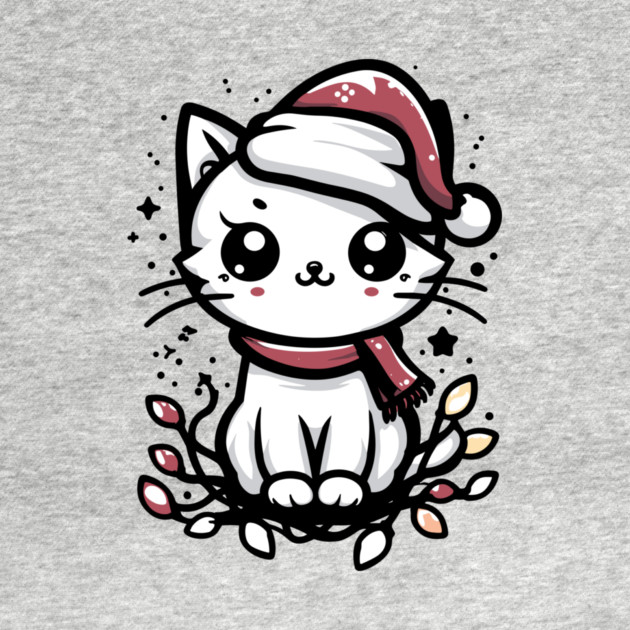 Cute Christmas Cat Santa Hat Christmas Lights Adorable by Frank Ring