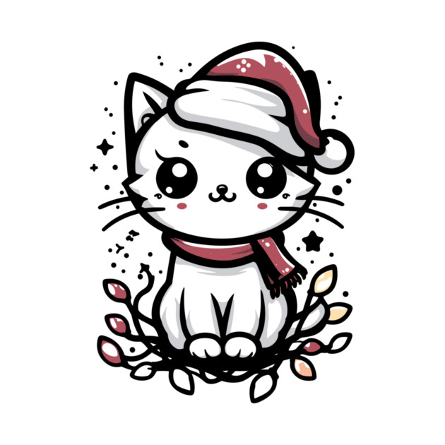 Cute Christmas Cat Santa Hat Christmas Lights Adorable by Frank Ring