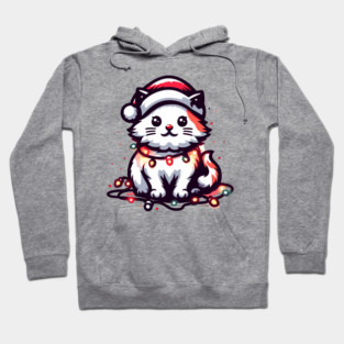 Cute Christmas Cat Santa Hat Christmas Lights Adorable Hoodie