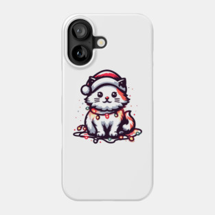 Cute Christmas Cat Santa Hat Christmas Lights Adorable Phone Case