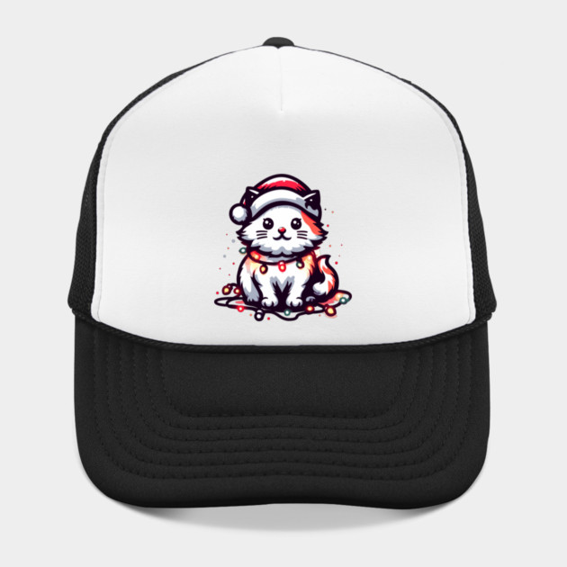Cute Christmas Cat Santa Hat Christmas Lights Adorable by Frank Ring