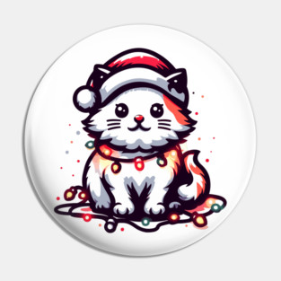 Cute Christmas Cat Santa Hat Christmas Lights Adorable Pin