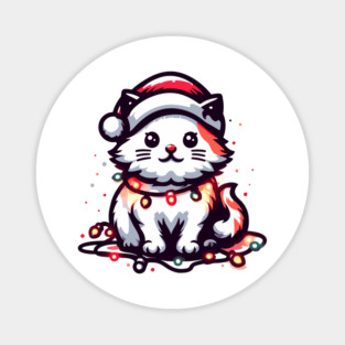 Cute Christmas Cat Santa Hat Christmas Lights Adorable Magnet