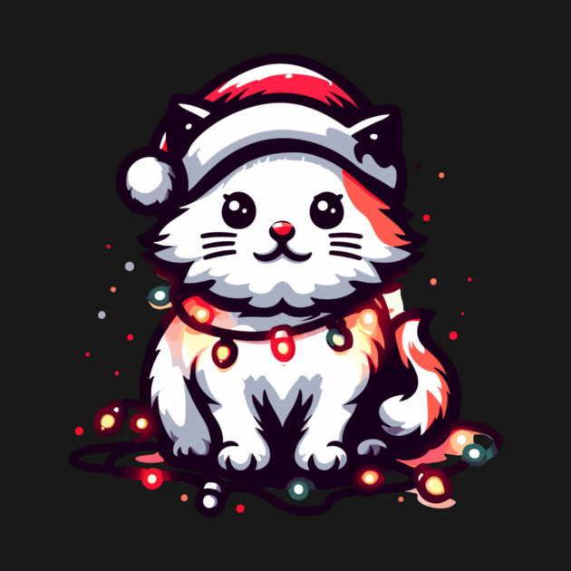 Cute Christmas Cat Santa Hat Christmas Lights Adorable by Frank Ring