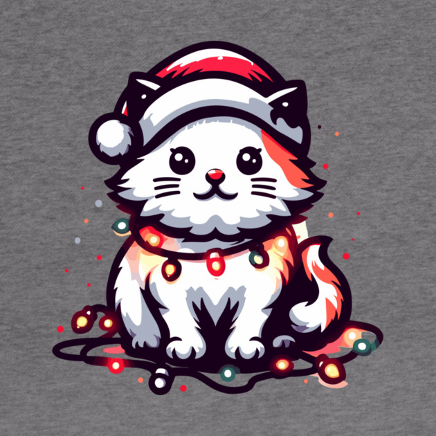 Cute Christmas Cat Santa Hat Christmas Lights Adorable by Frank Ring