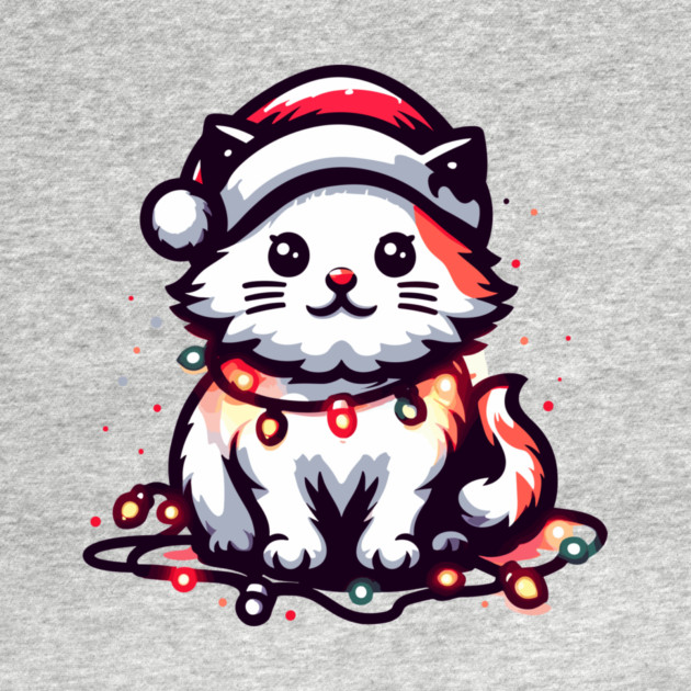 Cute Christmas Cat Santa Hat Christmas Lights Adorable by Frank Ring
