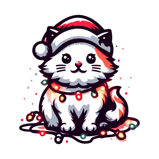 Cute Christmas Cat Santa Hat Christmas Lights Adorable by Frank Ring