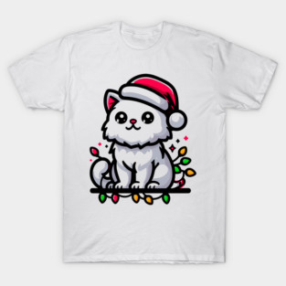 Cute Christmas Cat Santa Hat Christmas Lights Adorable T-Shirt