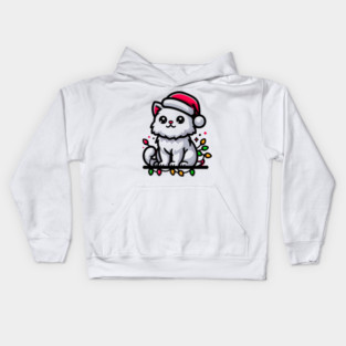 Cute Christmas Cat Santa Hat Christmas Lights Adorable Kids Hoodie