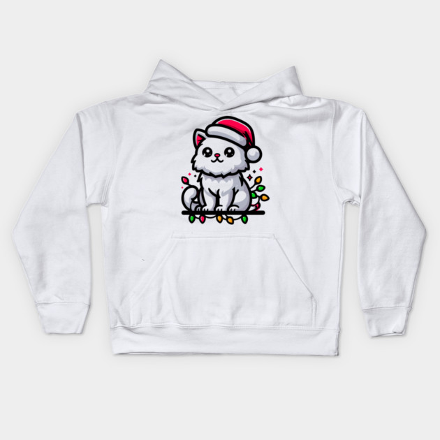 Cute Christmas Cat Santa Hat Christmas Lights Adorable Kids Hoodie by Frank Ring