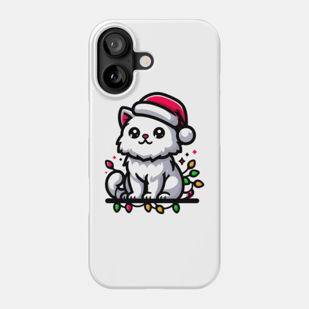 Cute Christmas Cat Santa Hat Christmas Lights Adorable Phone Case by Frank Ring