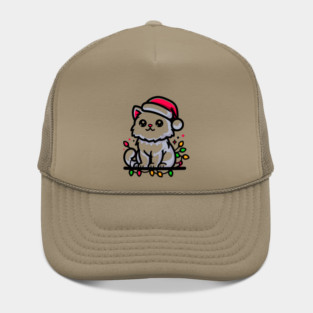 Cute Christmas Cat Santa Hat Christmas Lights Adorable Hat