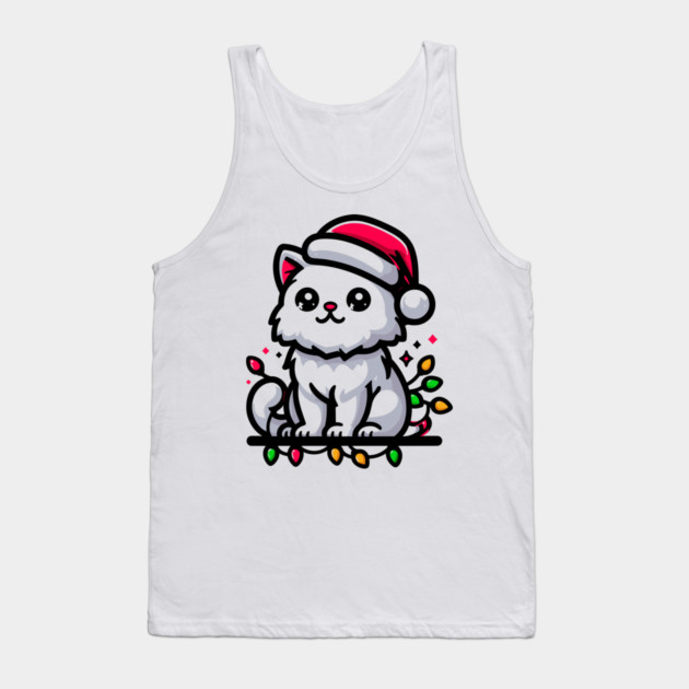 Cute Christmas Cat Santa Hat Christmas Lights Adorable Tank Top by Frank Ring