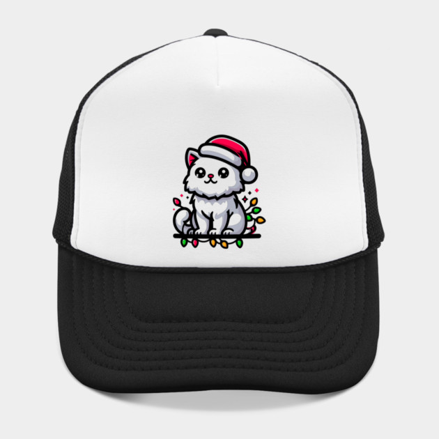 Cute Christmas Cat Santa Hat Christmas Lights Adorable by Frank Ring